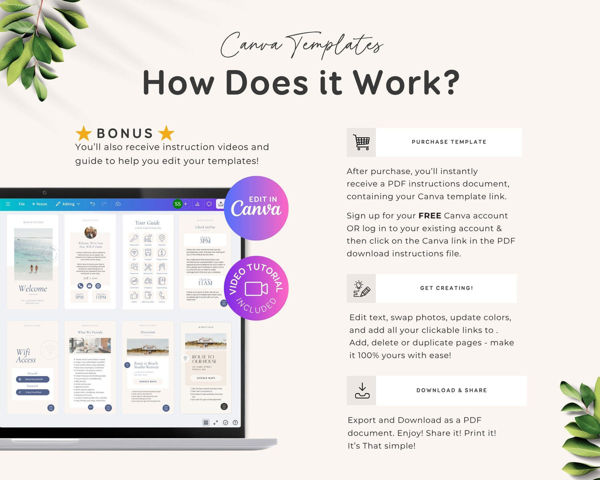 Modern Beach Airbnb Host Bundle: Editable Welcome Book, Rental Signs, Cleaning Checklist & More! BC1