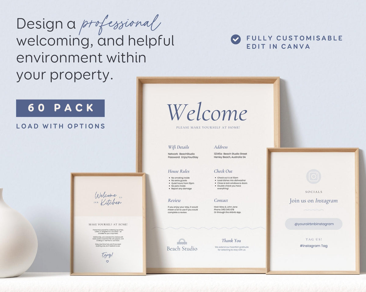 Modern Airbnb Signs | Airbnb Posters, House Signs, Welcome Sign, Welcoming Signs Printable House Rules, Review, WiFi, Canva Templates, BC1