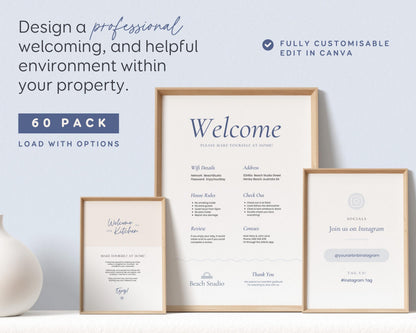 Modern Airbnb Signs | Airbnb Posters, House Signs, Welcome Sign, Welcoming Signs Printable House Rules, Review, WiFi, Canva Templates, BC1