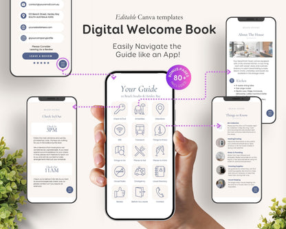 Modern Beach Airbnb Host Bundle: Website, Welcome Books, Signs, Checklists, Spreadsheets & Marketing (Editable Canva Templates) BC1