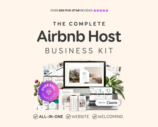 Airbnb Hosting Bundle: Website, Welcome Books, Signs, Checklists, Spreadsheets & Marketing - Editable Canva Templates - EG2