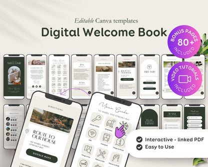 Airbnb Cabin Host Template Bundle- Digital & Printable Welcome Guide Books, Signs, Checklists + More (Editable Canva Download) EG3