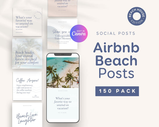 Beach House Airbnb Instagram Template: Social Media Posts (Canva, 150+) BC1