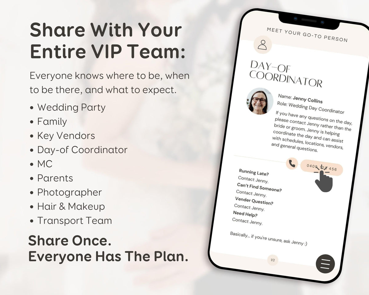 Wedding Day Game Plan | Mobile APP-Like Planner Timeline Template | Itinerary, Day Of Coordinator, Checklists (Digital Download)