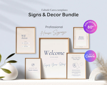 Modern Beach Airbnb Host Bundle: Editable Welcome Book, Rental Signs, Cleaning Checklist & More! BC1