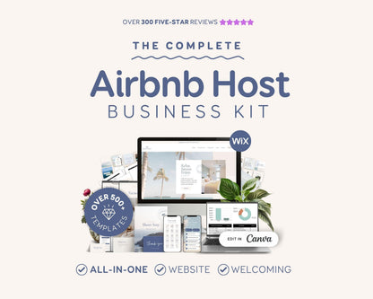 Modern Beach Airbnb Host Bundle: Website, Welcome Books, Signs, Checklists, Spreadsheets & Marketing (Editable Canva Templates) BC1