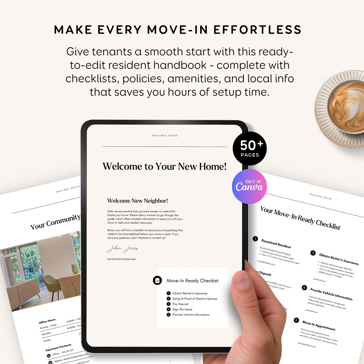 Rental Tenant Handbook Template, Editable Move-In Guide (Printable PDF) RE1
