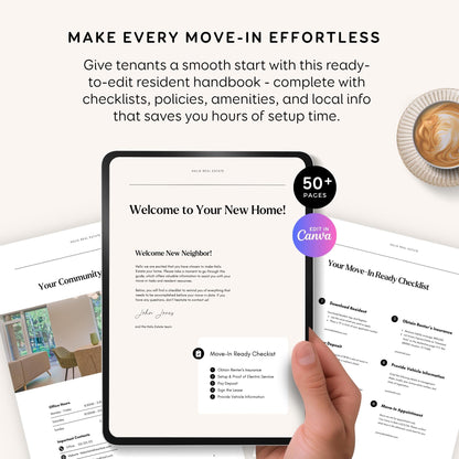 Rental Tenant Handbook Template, Editable Move-In Guide (Printable PDF) RE1