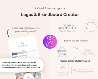 Modern Beach Airbnb Host Bundle: Website, Welcome Books, Signs, Checklists, Spreadsheets & Marketing (Editable Canva Templates) BC1