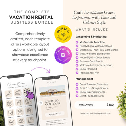 Airbnb Hosting Bundle: Website, Welcome Books, Signs, Checklists, Spreadsheets & Marketing - Editable Canva Templates - EG2
