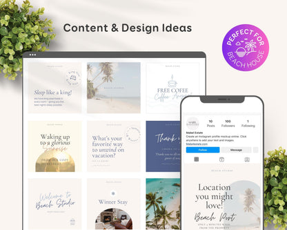 Beach House Airbnb Instagram Template: Social Media Posts (Canva, 150+) BC1