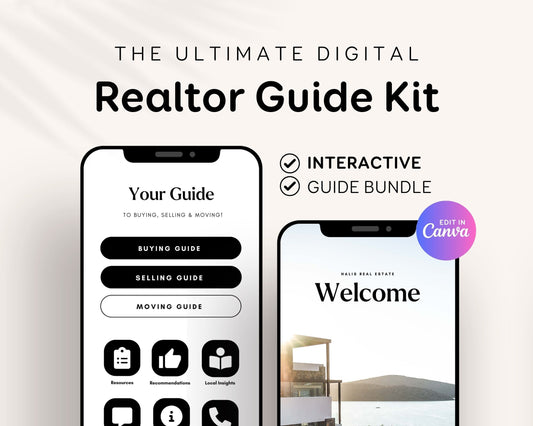 Digital Real Estate Agent Realtor Welcome New Client Guide Templates Canva, About Profile Marketing Digital Bundle Packet, New Buyer Seller