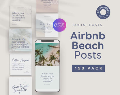 Beach House Airbnb Instagram Template: Social Media Posts (Canva, 150+) BC1