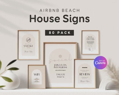 Airbnb Signs Bundle, Canva Edit Welcome Signs Pack, 80+ Templates
