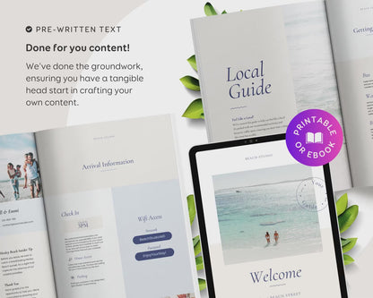 Beach Vacation Rental Welcome Book (Editable Airbnb Guide Template) BC1